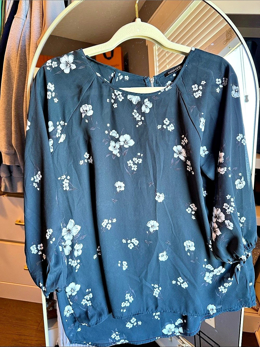 Paper Moon Floral Long Sleeve Blouse in Green & White